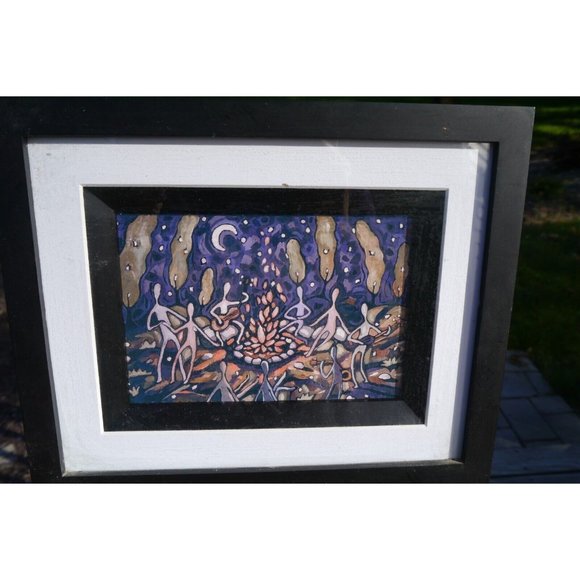 Framed Happy Art Print By Vermont Artist Kimberlee Forney "Around The Campfire - Picture 2 of 9
